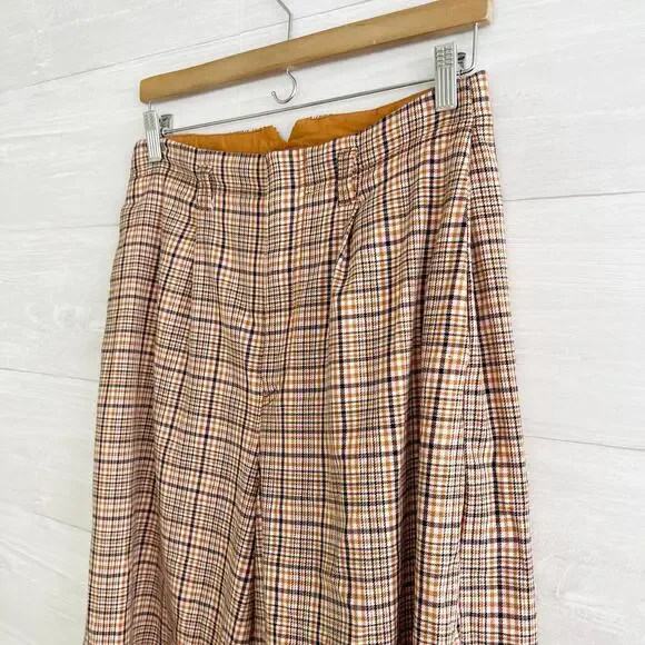 Free People - Tan pink plaid Turning Point pleated barrel leg crop pants size 2 - Picture 4 of 7